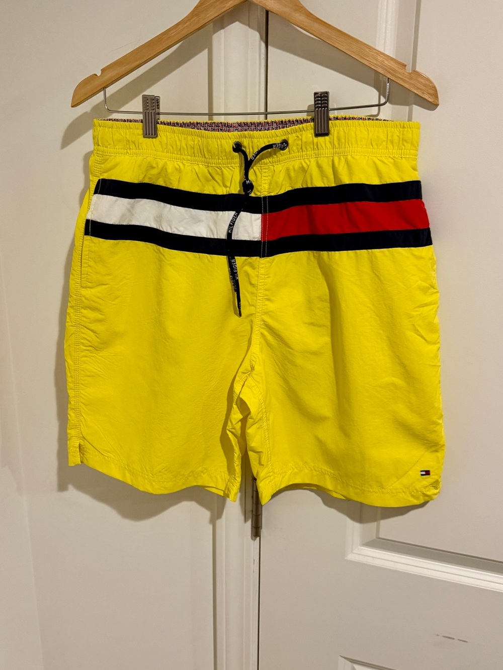 Tommy Hilfiger Yellow Swim Trunks with Red, White & Navy Stripe